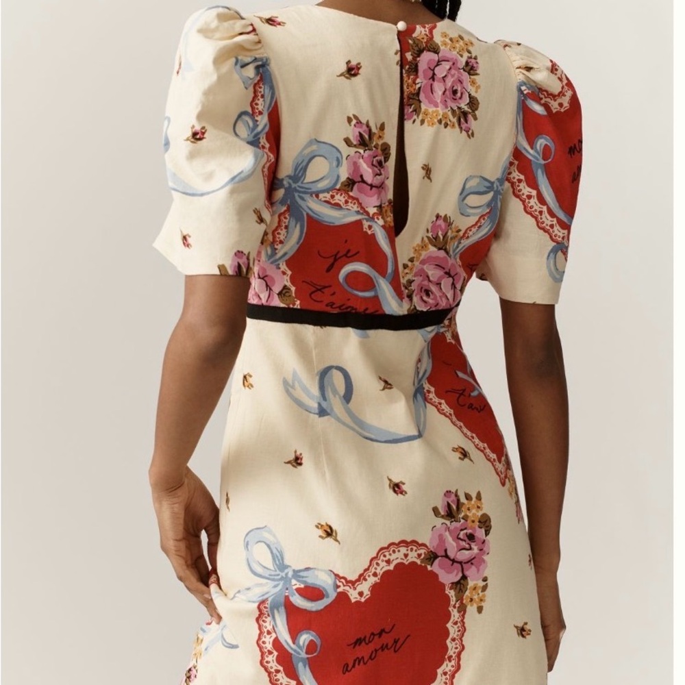 Anthropologie Cream Mini Dress with Red Heart & Pink Floral Print - Picture 4 of 5